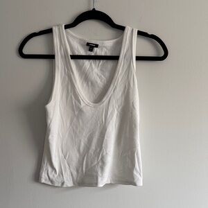 Express White Ribbed Scoop Tank Top